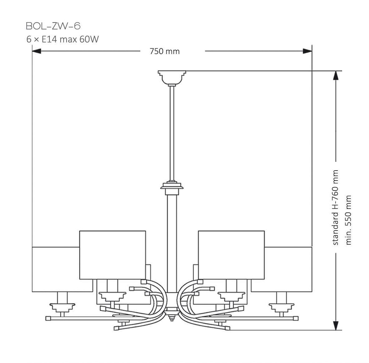 BOL-ZW-6(N)21-3 BOLT полированный никель/черный// подвесной E14 6х40  х   