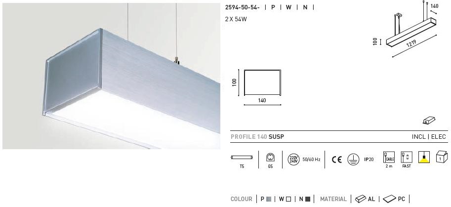 2594-50-54 P PROFILE 140 silver matt///white подвесной G5 2х54  х   