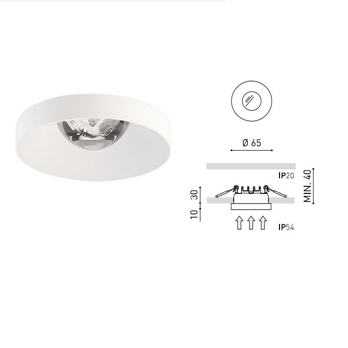 A3140011WT PUCK RECESSED S white///transparent встраиваемый LED 1х5  х   