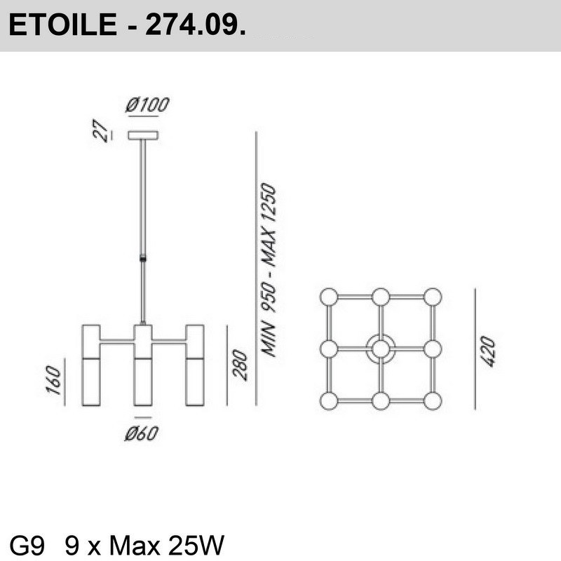 274.09.ONB ETOILE Brass/White// подвесной G9 LED 9х5  х   