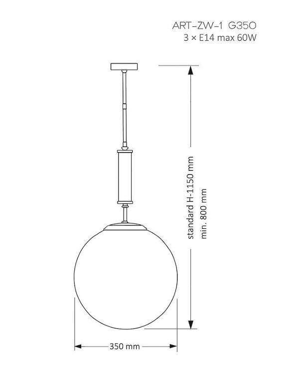 ART-ZW-1(ZM) G350 ARTU GLASS матовое золото/белый// подвесной E14 3х60  х   