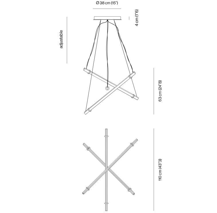 024S1M03R.CE Optical Suspension 3  Natural Burnished Brass /Smoke Grey Trihedron // подвесной LED 3х   