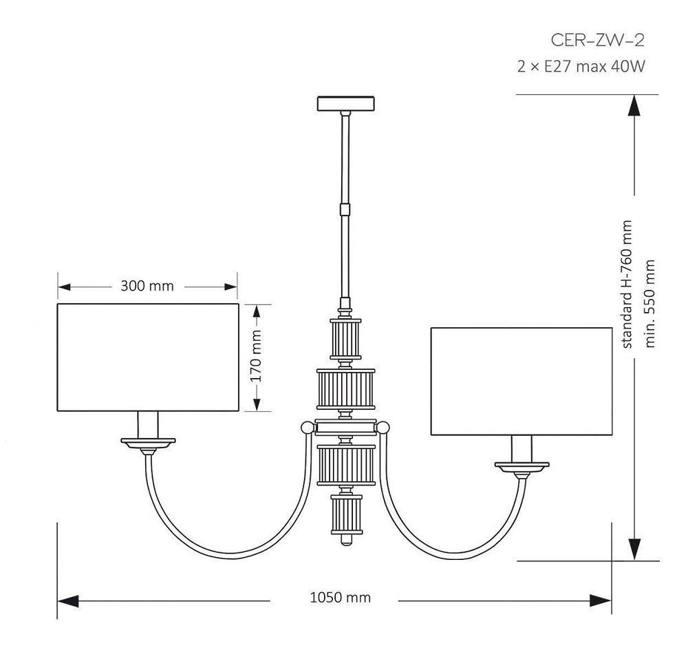 CER-ZW-2(N) CERO полированный никель/прозрачное стекло/серый// подвесной E27 2х40  х   