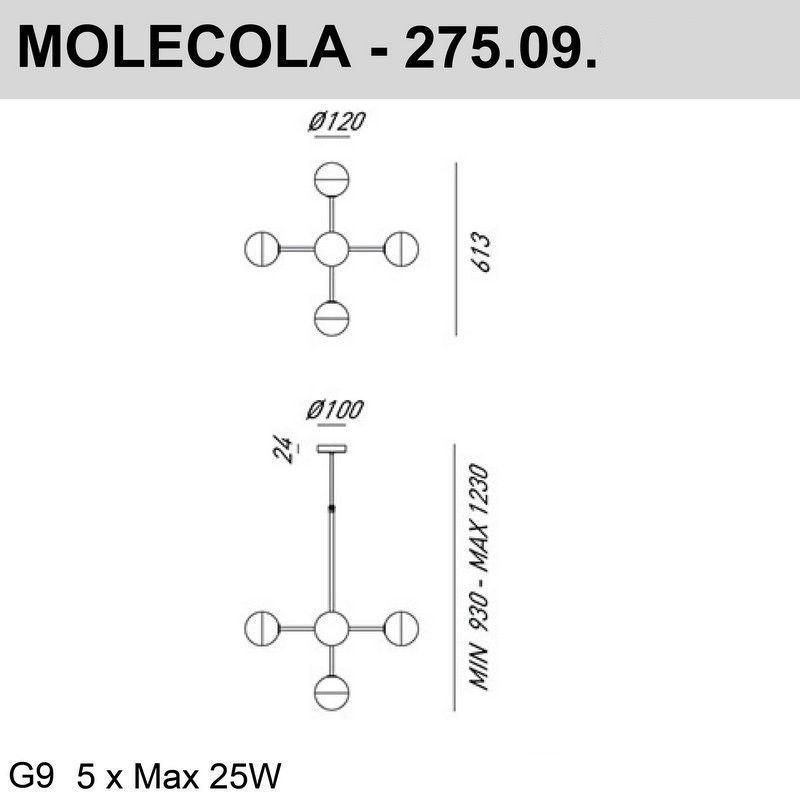 275.09.ONT MOLECOLA Brass /Crystals clear and frosted// подвесной G9 LED 5х5  х   