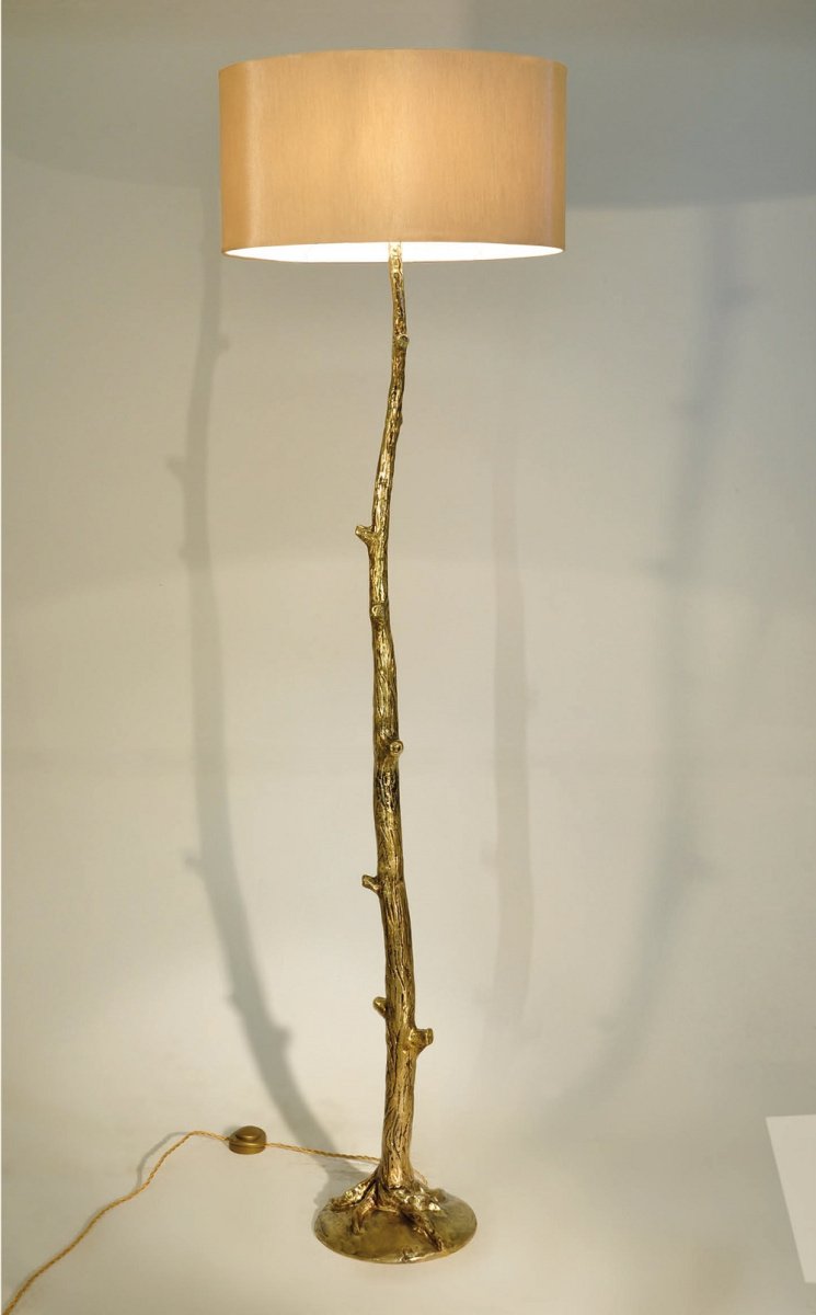 Lifetree – 033 LIFETREE Natural brass/Cylinder lampshade in pebble silk satin// напольный E27 1х100    