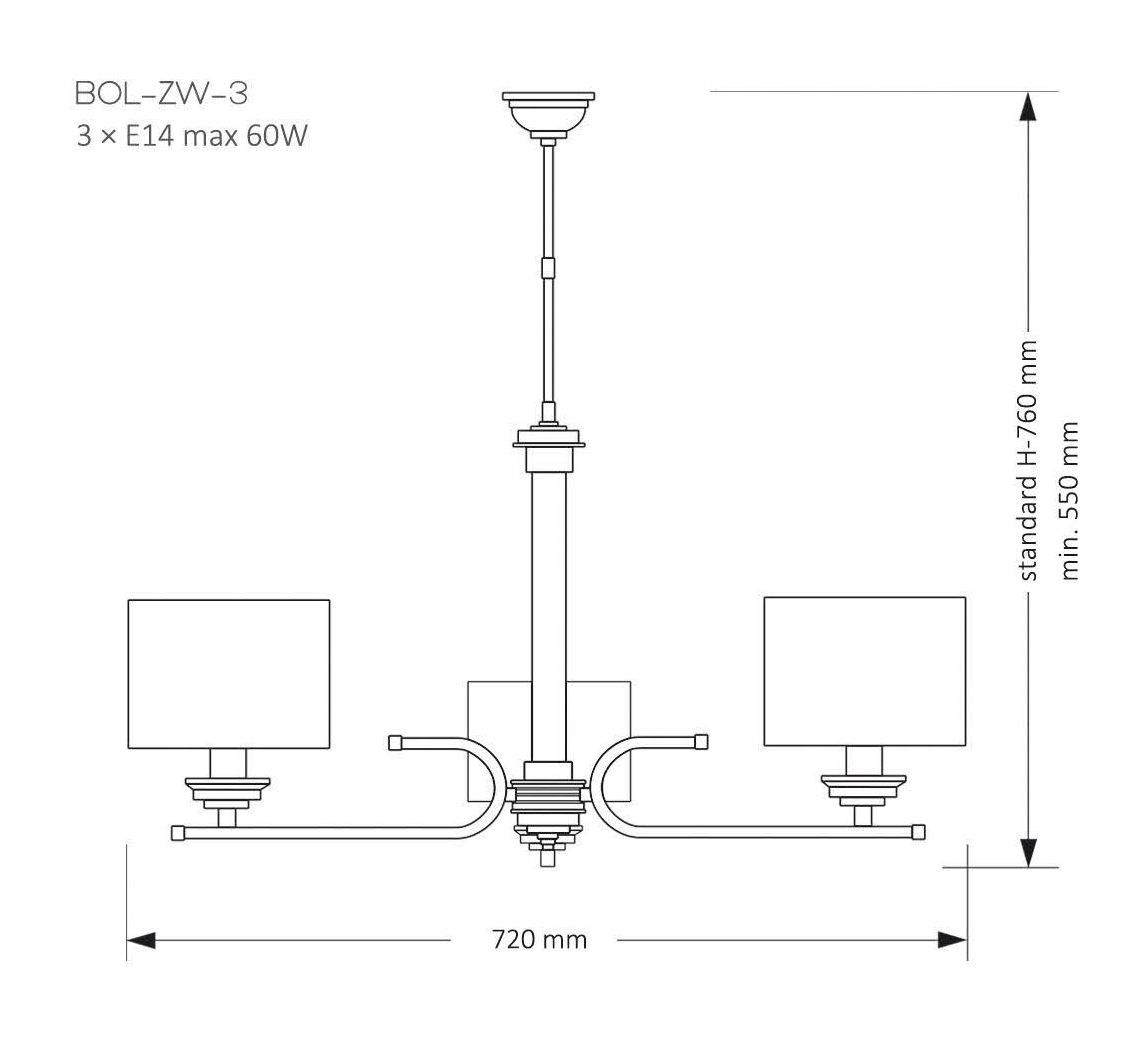 BOL-ZW-3(N)-21 BOLT полированый никель/белый// подвесной E14 3х40  х   