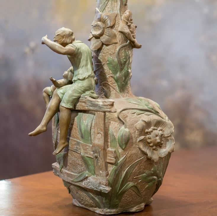 150401 Ваза, коричнево-зеленый, шпиатр, 23х52 см   