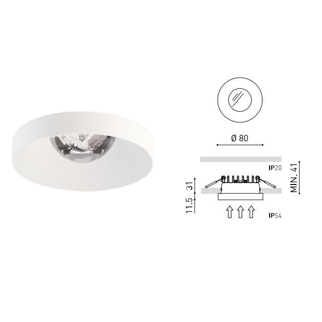 A3141011WT PUCK RECESSED M white///transparent встраиваемый LED 1х9  х   