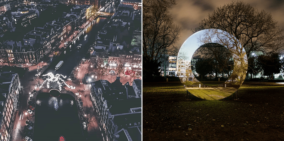Светоинсталляция в парке и Ночной Амстердам