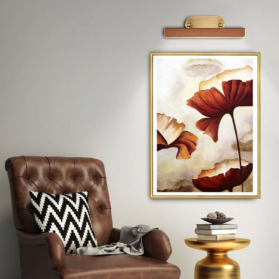 QN-VALISE-PL-M-VBS-CL  VALISE Vintage Brass/Cognac Leather ///Frosted подсветка для картин LED 1х18.   