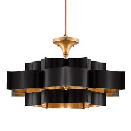QNC-GRAND-LOTUS-6P-BCGL GRAND LOTUS Matte Black / Contemporary Gold Leaf /// подвесной E14 6х40  х  QNC-GRAND-LOTUS-6P-BCGL