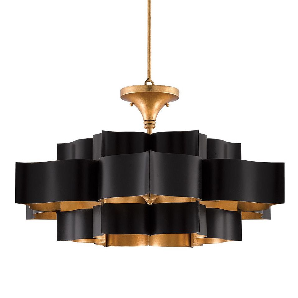 QNC-GRAND-LOTUS-6P-BCGL GRAND LOTUS Matte Black / Contemporary Gold Leaf /// подвесной E14 6х40  х   