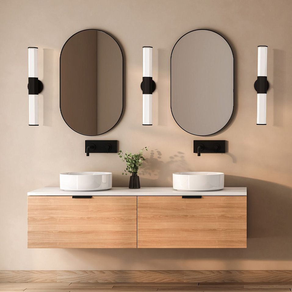 QN-FACET-LED2-BK-BATH FACET Matte Black/Opal// настенный LED 2х12  х   