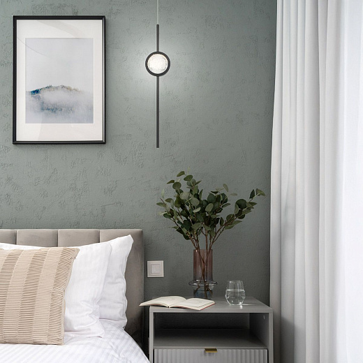 QN-BARLETTA-1P-BK BARLETTA Black/Clear Seeded Glass// подвесной LED 1х6  х  QN-BARLETTA-1P-BK