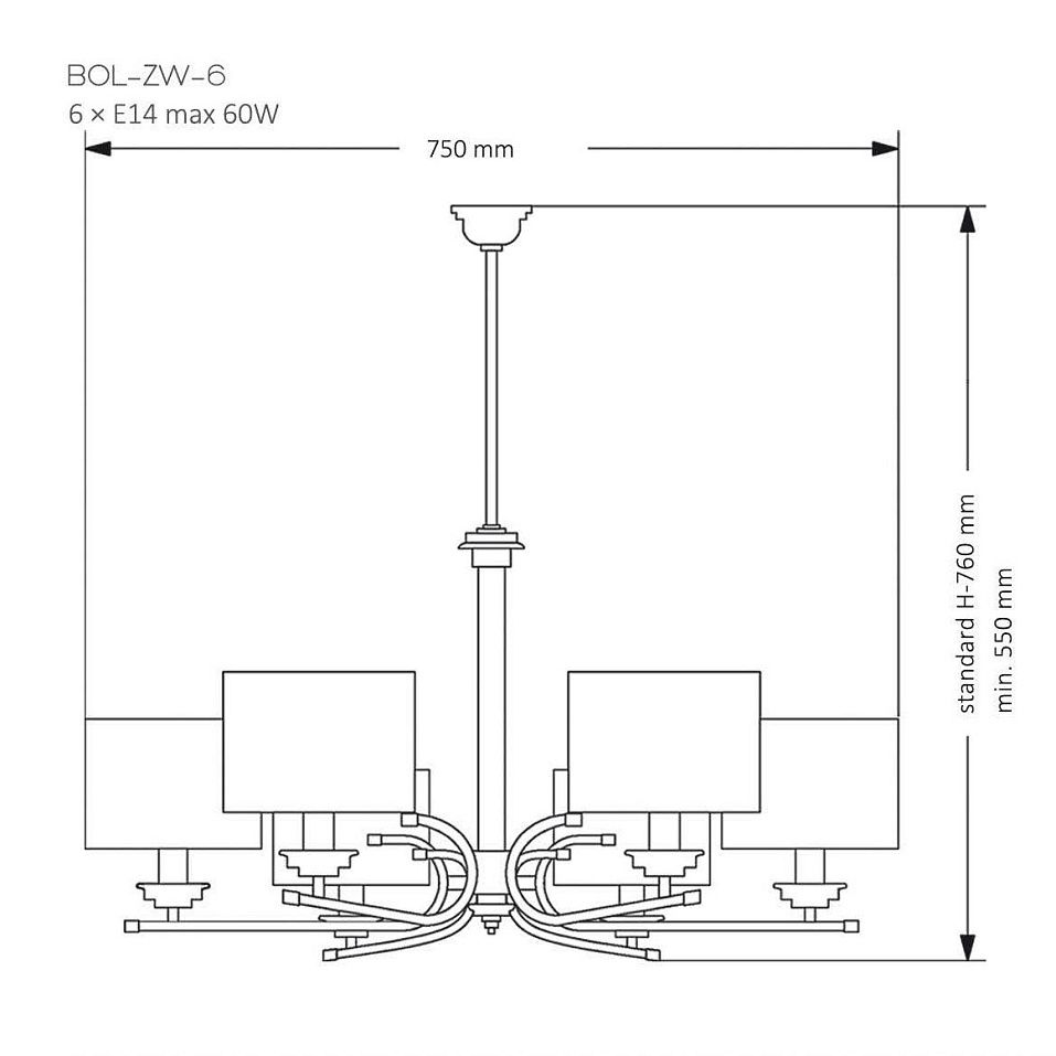 BOL-ZW-6(N)20-3 BOLT полированный никель/черный// подвесной E14 6х40  х   
