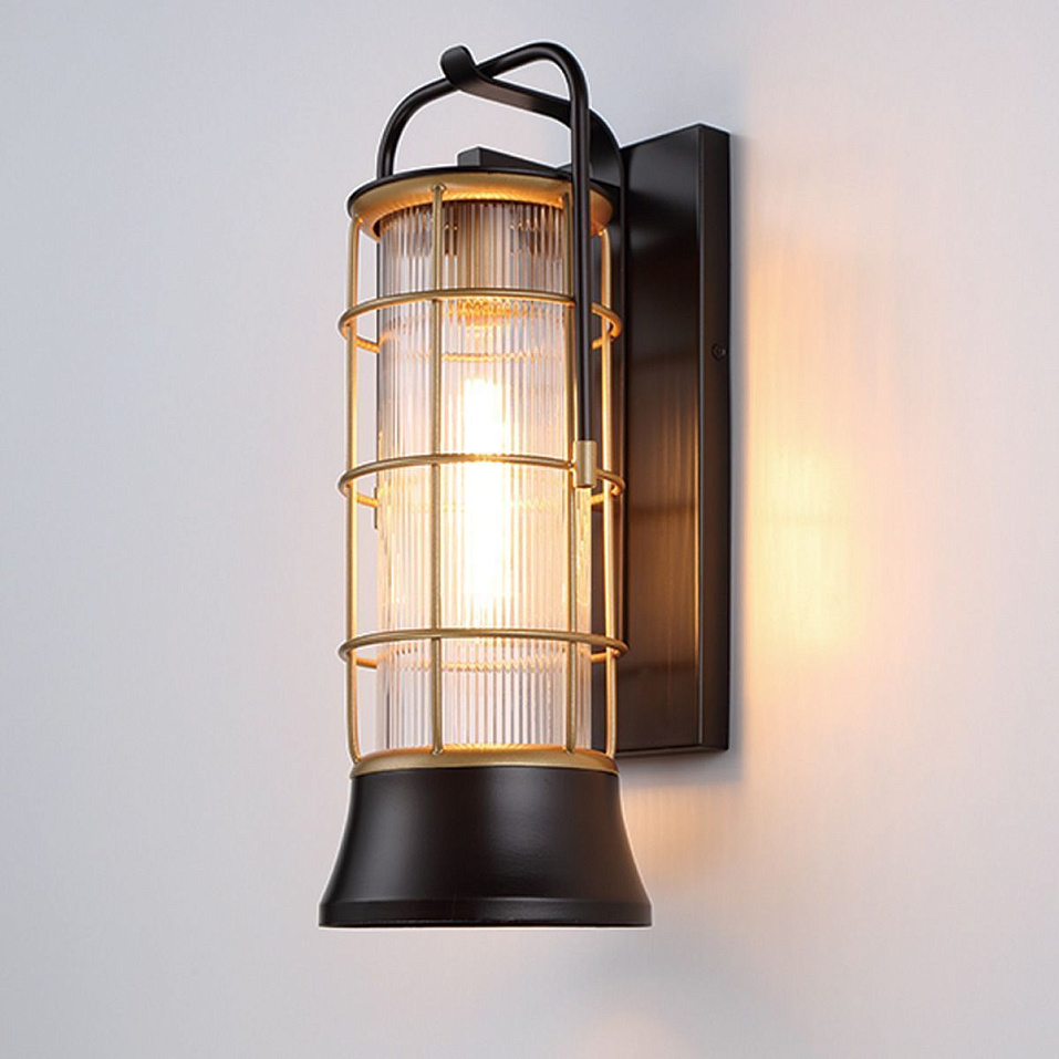QN-RIVAMAR-M-BLK-GD RIVAMAR Black and Brushed Gold/Clear Ribbed// настенный E27 1х40  х   