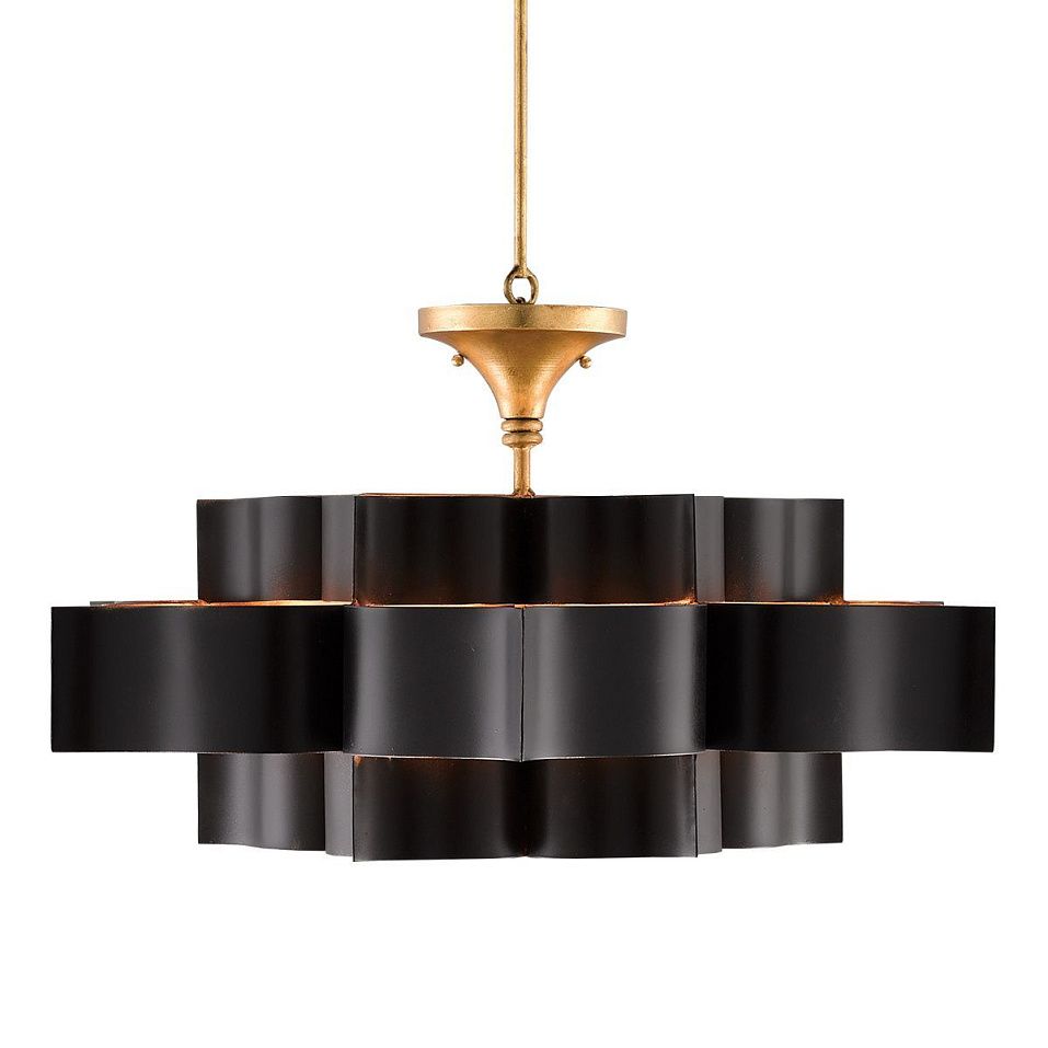 QNC-GRAND-LOTUS-6P-BCGL GRAND LOTUS Matte Black / Contemporary Gold Leaf /// подвесной E14 6х40  х   