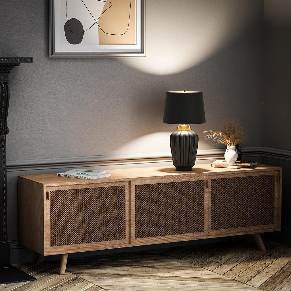QN-BEXLEY-TL-BKBB BEXLEY Black & Brushed Brass/Black with gold laminate inner// настольный E27 1х60    