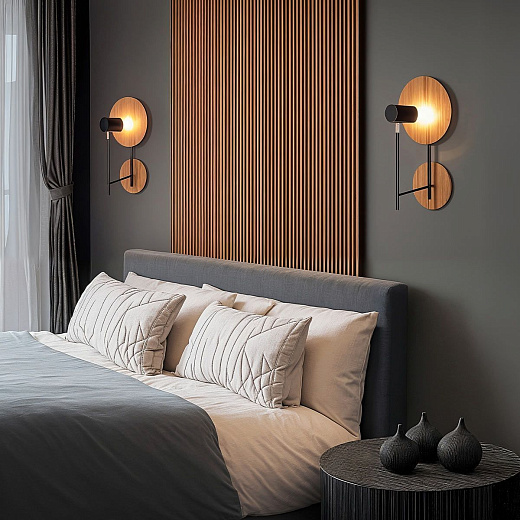 QN-DOT-WB1-TEAK DOT Teak Veneer / Black /Nickel/Teak Veneer// настенный GU10LED 1х8  х  QN-DOT-WB1-TEAK