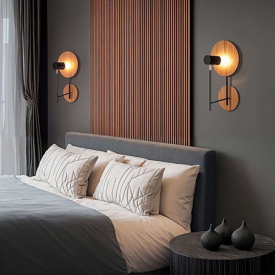 QN-DOT-WB1-TEAK DOT Teak Veneer / Black /Nickel/Teak Veneer// настенный GU10LED 1х8  х   