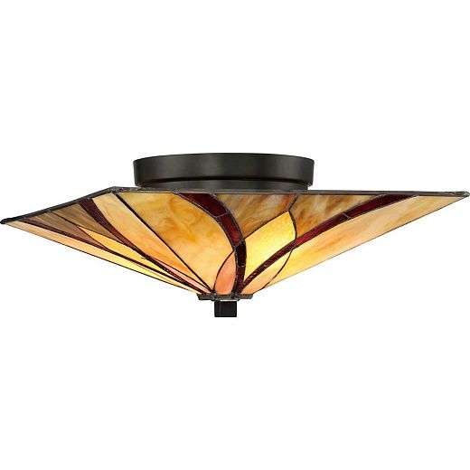 QZ-ASHEVILLE-F ASHEVILLE Valiant Bronze/Cream, Amber & Red// потолочный E27 2х60  х  QZ-ASHEVILLE-F
