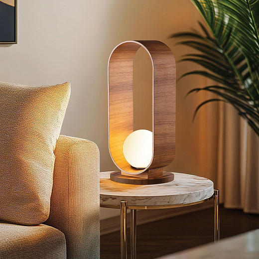 QN-SFERA-TL-L-TEAK  SFERA Teak Veneer/Opal// настольный E27 1х40  х  QN-SFERA-TL-L-TEAK 