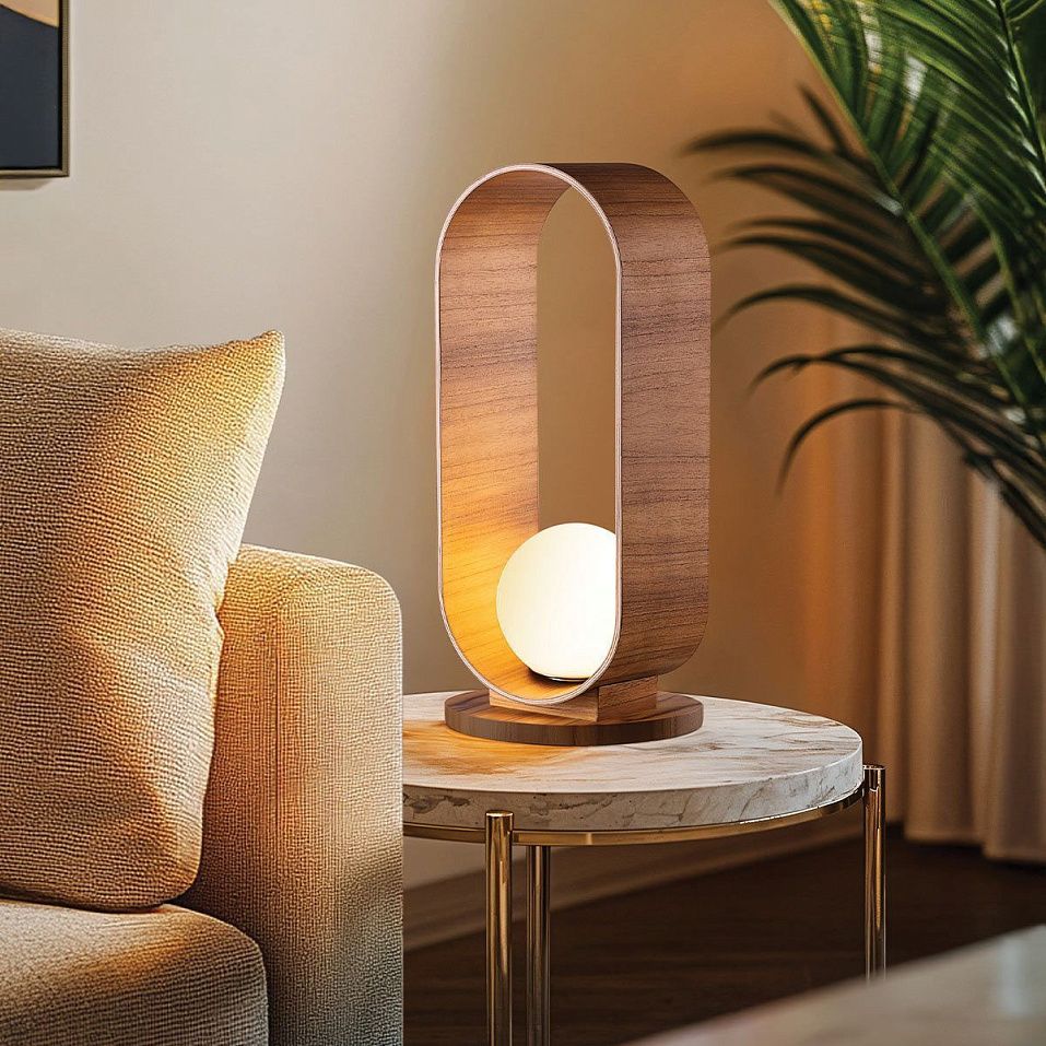 QN-SFERA-TL-L-TEAK  SFERA Teak Veneer/Opal// настольный E27 1х40  х   