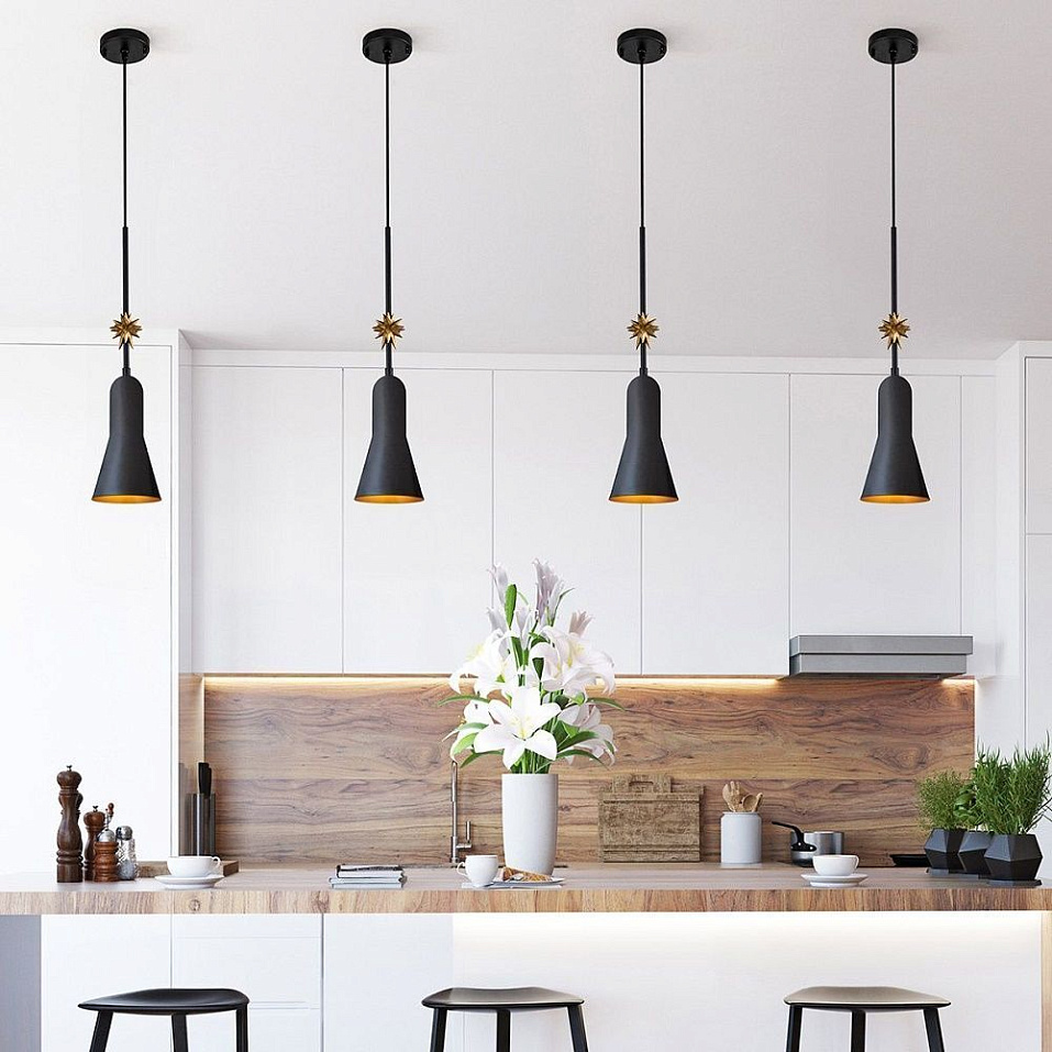 ETOILE-P-S-MB  ETOILE Matte Black and Gold Leaf /Matte Black // подвесной E27 1х60  х   