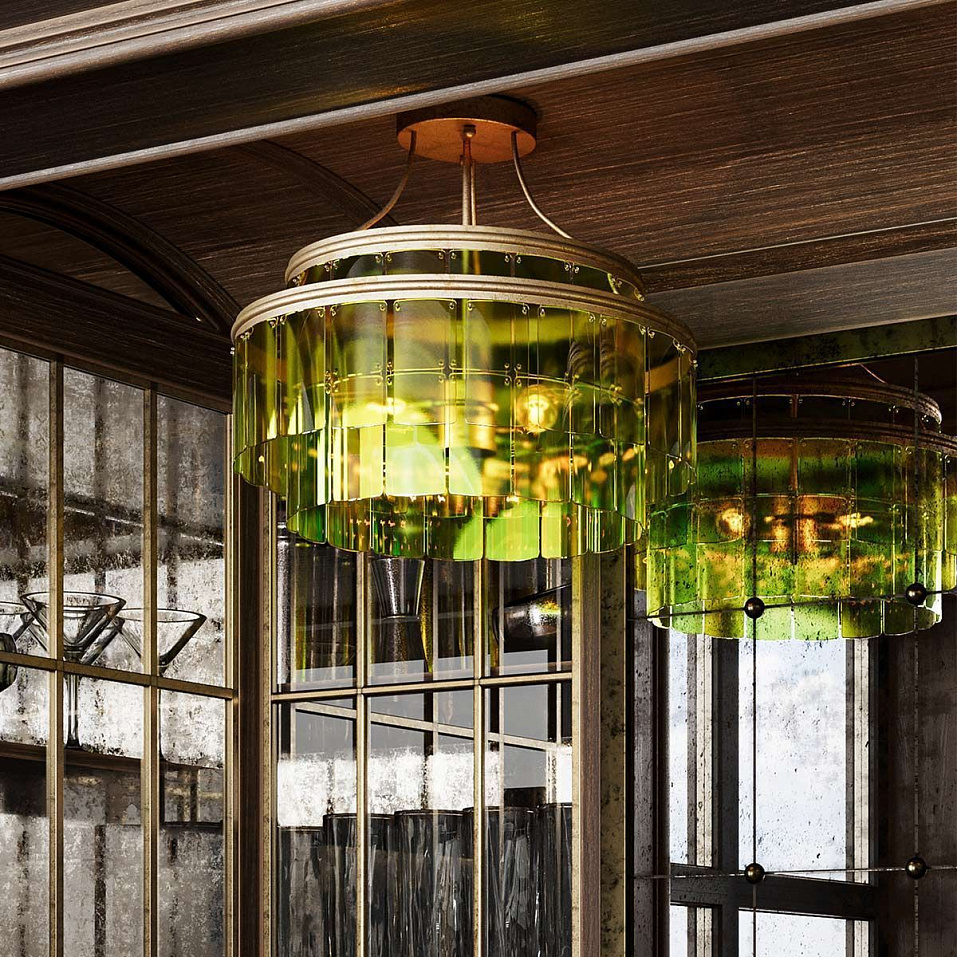 QNC-VINTNER-3SF-GR-CGL VINTNER Contemporary Gold Leaf/Recycled Green// потолочный E14 3х40  х   