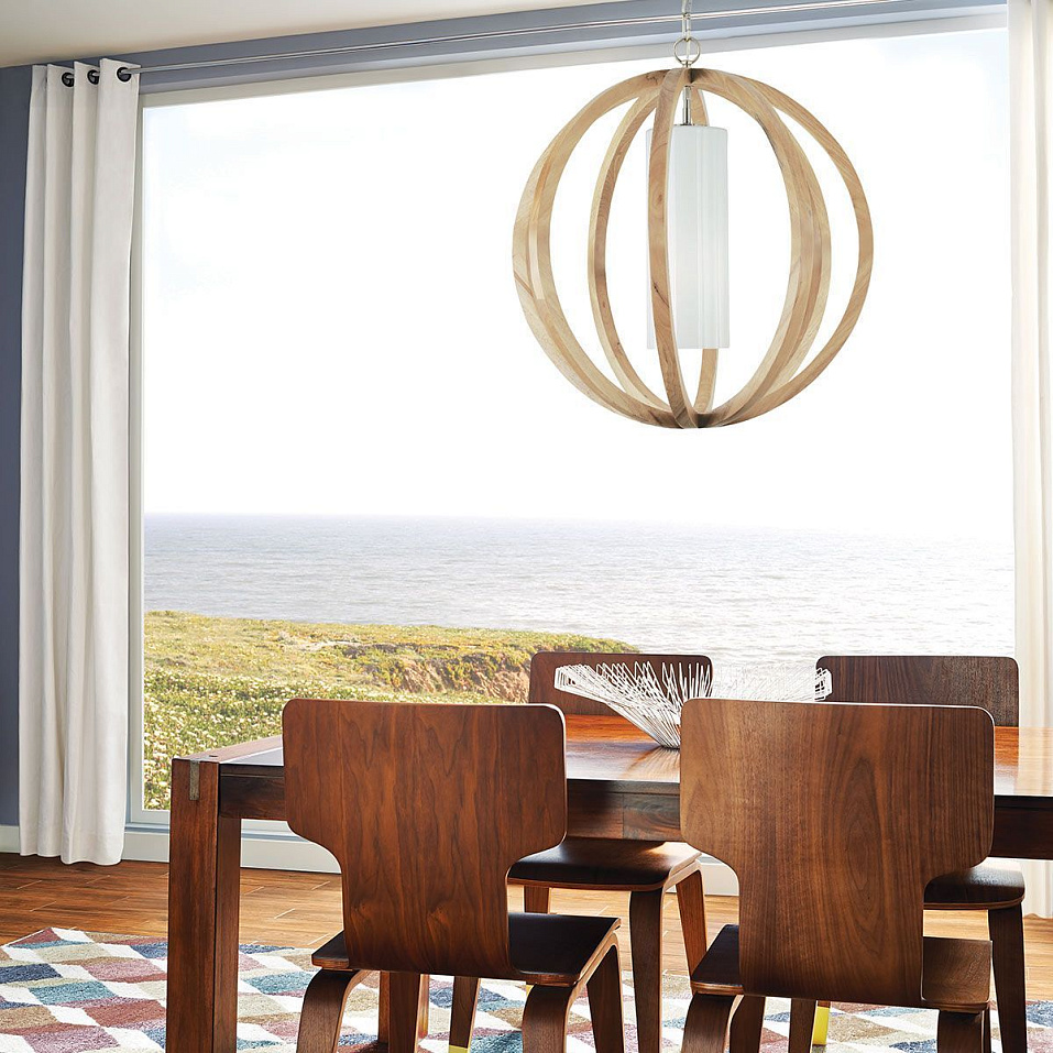 FE-ALLIER-P-L-LW ALLIER Light Wood/Brushed Steel/opal// подвесной E27 1х60  х   