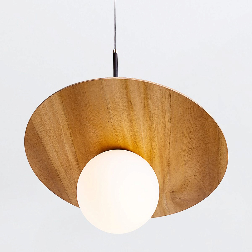 QN-ORBIT-P-M-TEAK ORBIT Teak Veneer / Nickel-Plated Aluminium /Teak Veneer /Opal Glass// подвесной E   
