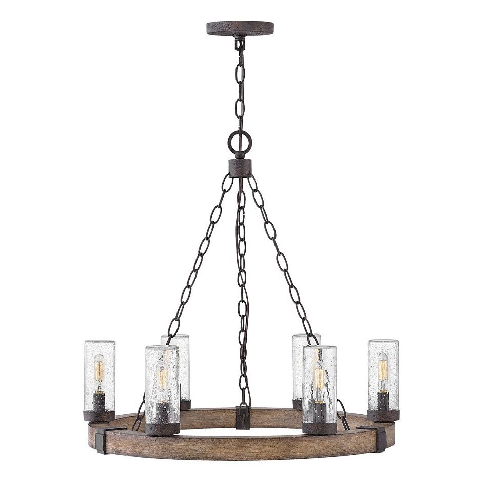 HK-SAWYER6-SQ  SAWYER Sequoia wood effect with rust Iron accents/Clear seeded// подвесной E14 6х40     