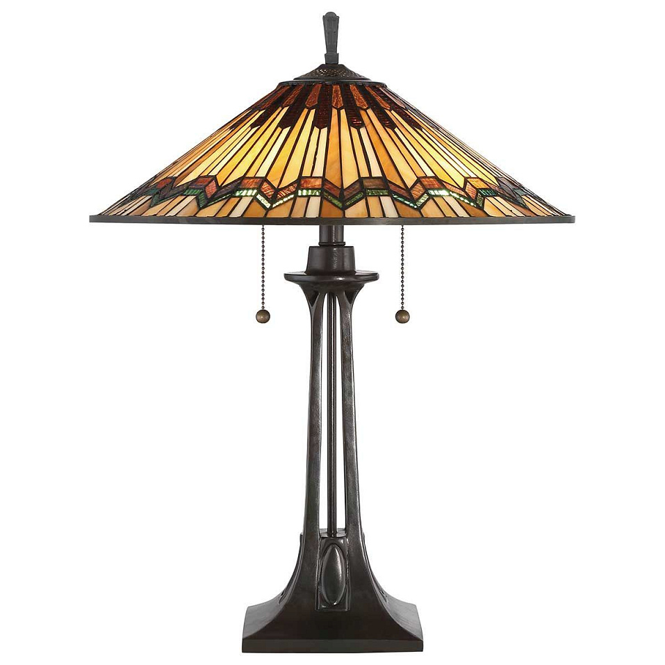 QZ-ALCOTT-TL  Valiant Bronze/Tiffany Glass// настольный E27 2х60  х   