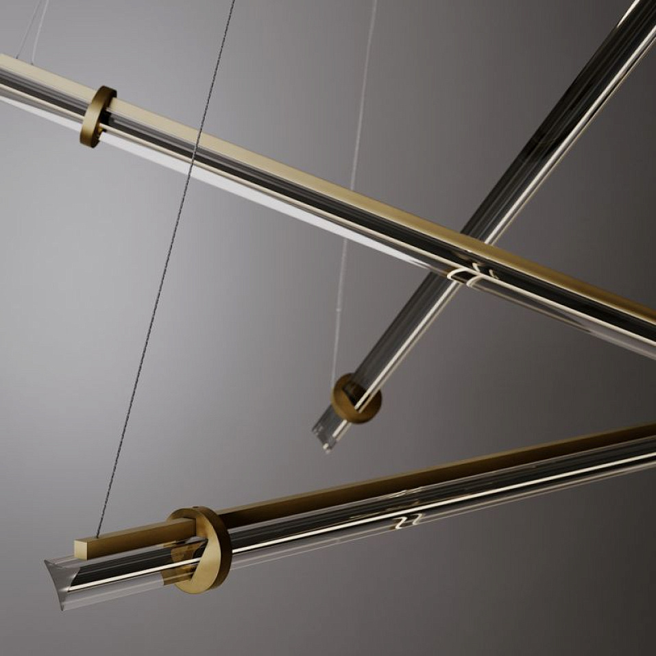024S1M03R.CE Optical Suspension 3  Natural Burnished Brass /Smoke Grey Trihedron // подвесной LED 3х   