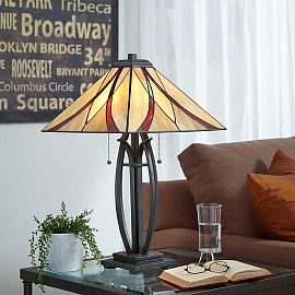 QZ-ASHEVILLE-TL  Valiant Bronze /Cream, Amber & Red// настольный E27 2х60  х  QZ-ASHEVILLE-TL