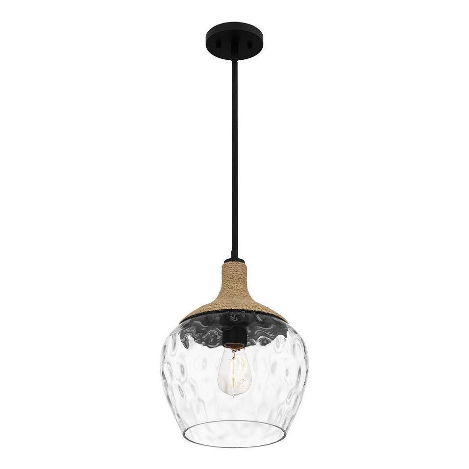 QZ-ROYER-1P-MBK ROYER Matte Black with natural rope /clear mottled blown // подвесной E27 1х60  х   