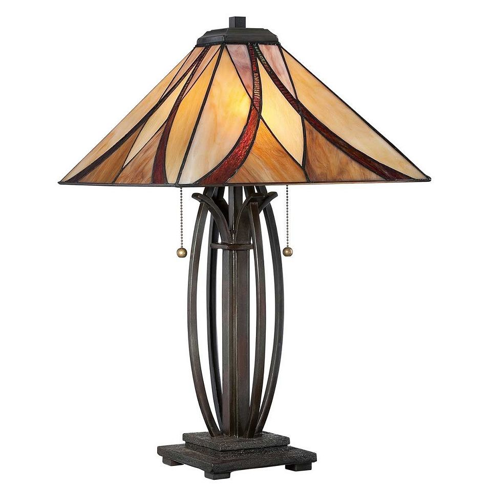 QZ-ASHEVILLE-TL  Valiant Bronze /Cream, Amber & Red// настольный E27 2х60  х   