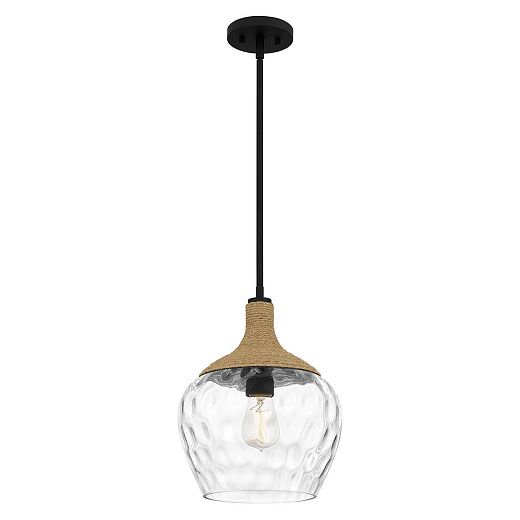 QZ-ROYER-1P-MBK ROYER Matte Black with natural rope /clear mottled blown // подвесной E27 1х60  х  QZ-ROYER-1P-MBK