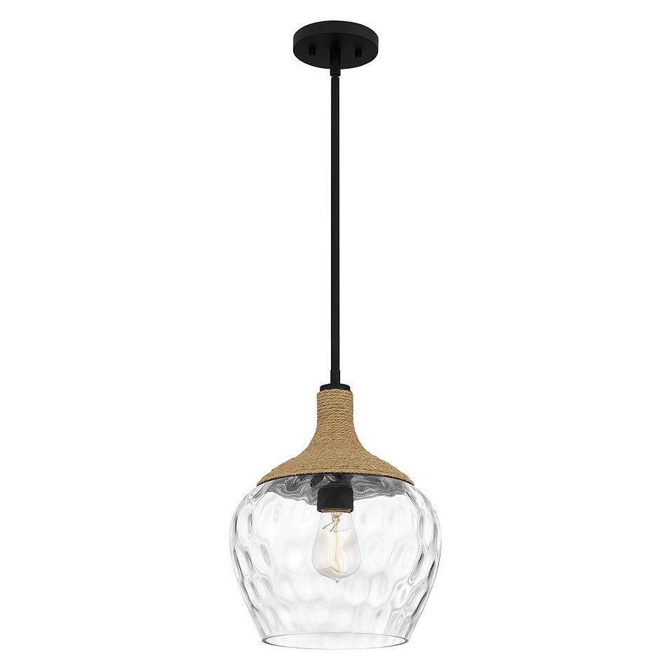 QZ-ROYER-1P-MBK ROYER Matte Black with natural rope /clear mottled blown // подвесной E27 1х60  х   