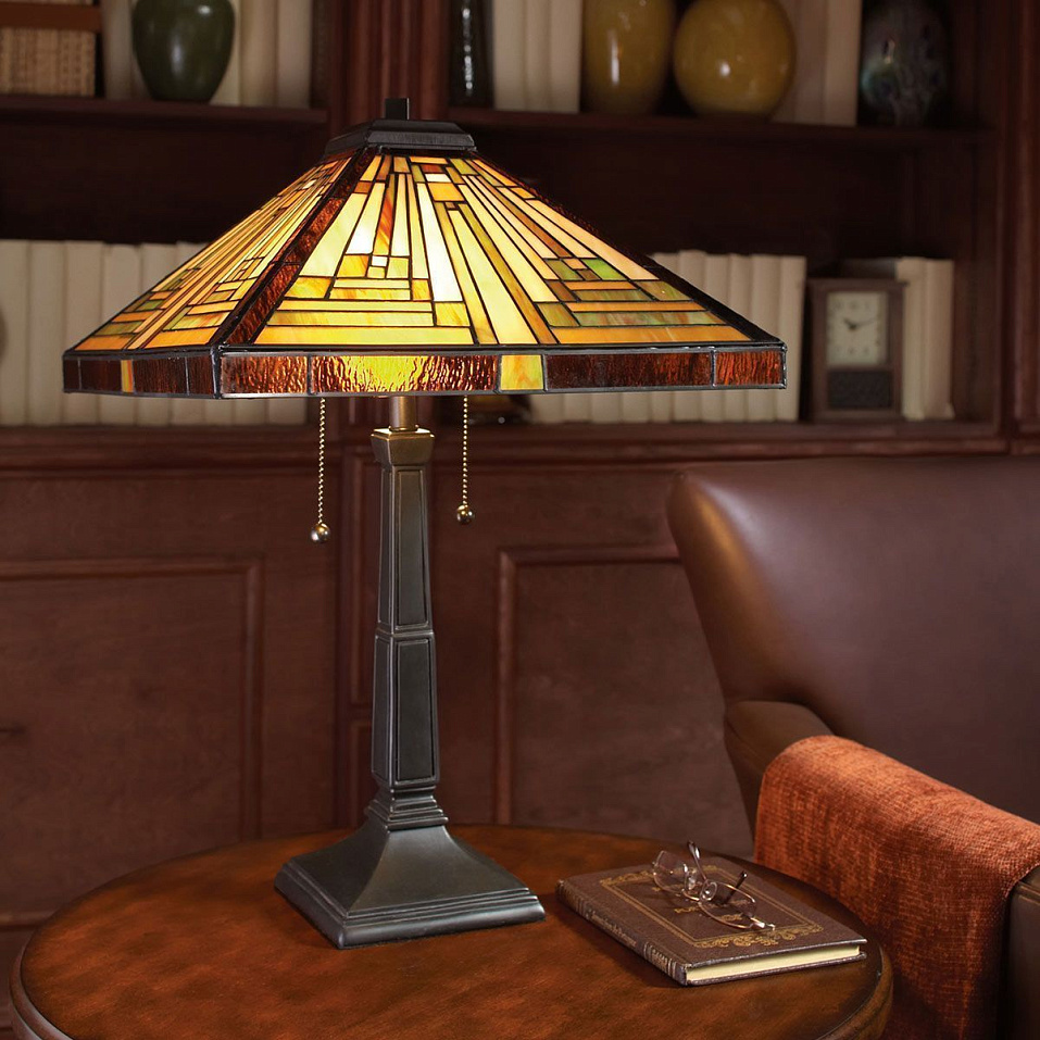 QZ-STEPHEN-TL STEPHEN Vintage Bronze/Amber, Bisque & Earthy Green// настольный E27 2х60  х   