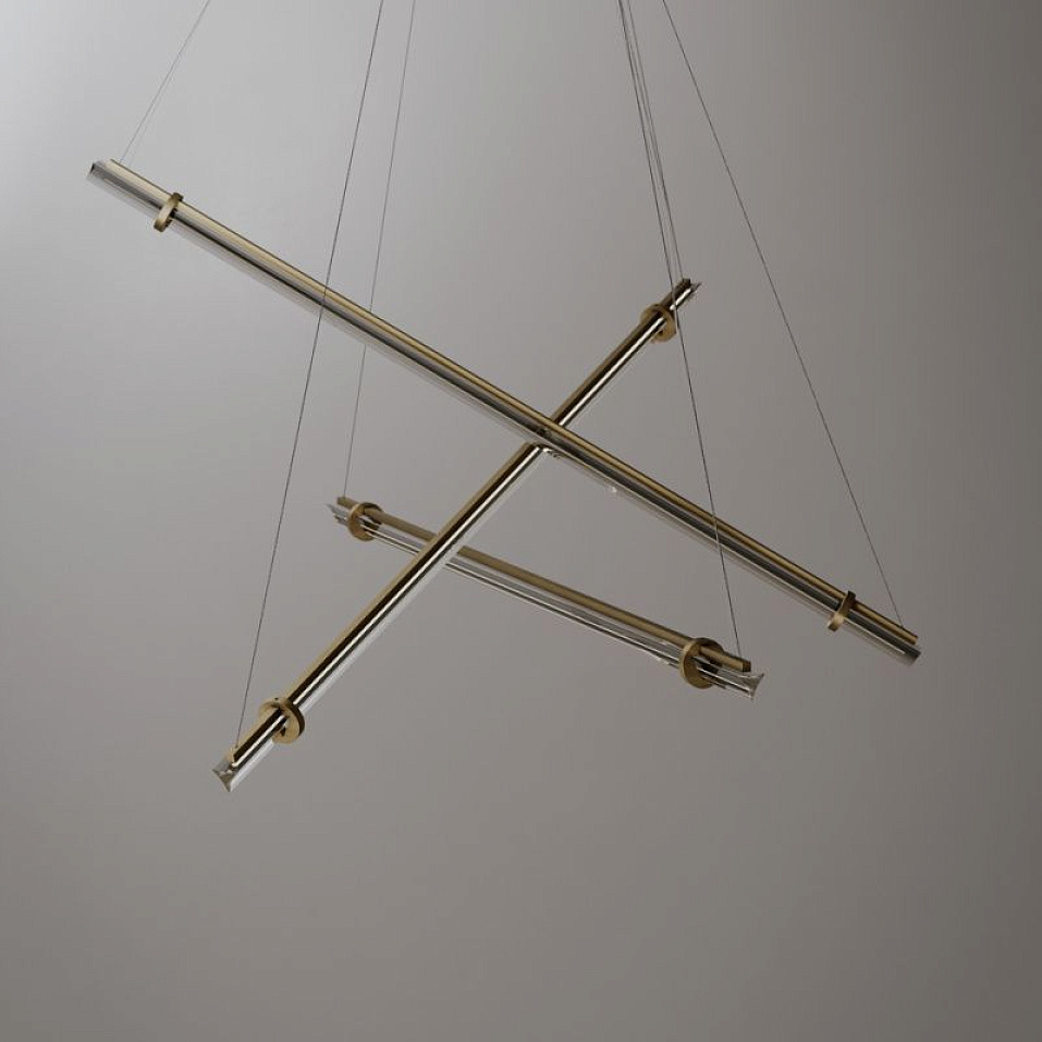 024S1M03R.CE Optical Suspension 3  Natural Burnished Brass /Smoke Grey Trihedron // подвесной LED 3х   