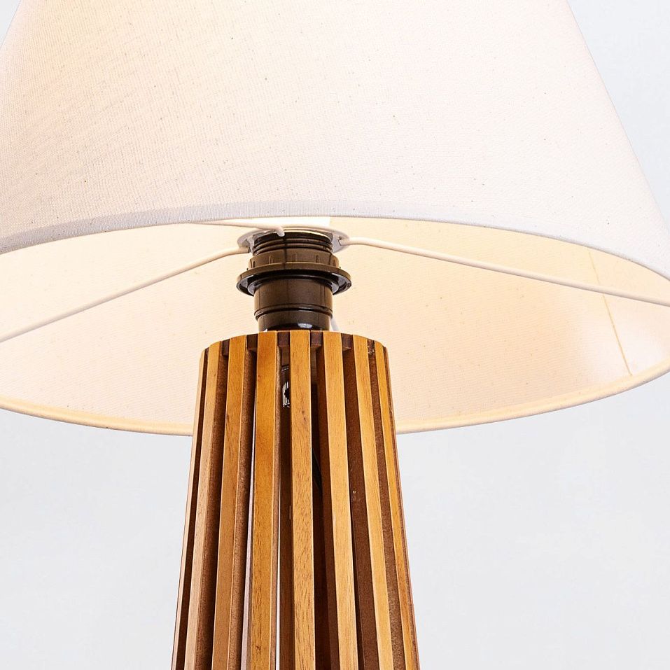 QN-SLATTED-TL-TEAK SLATTED Teak Veneer/Ivory // настольный E27 1х60  х   