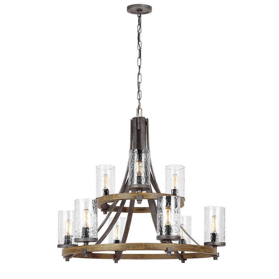 QN-ANGELO9 ANGELO Distressed Weathered Oak & Slate Grey Metal /Wavy Texture Glass // подвесной E27 9   