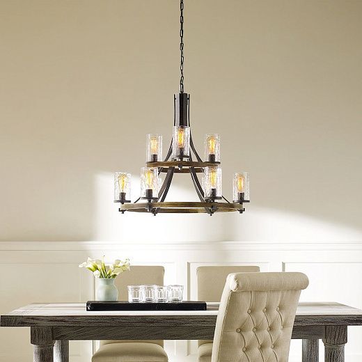 QN-ANGELO9 ANGELO Distressed Weathered Oak & Slate Grey Metal /Wavy Texture Glass // подвесной E27 9  QN-ANGELO9