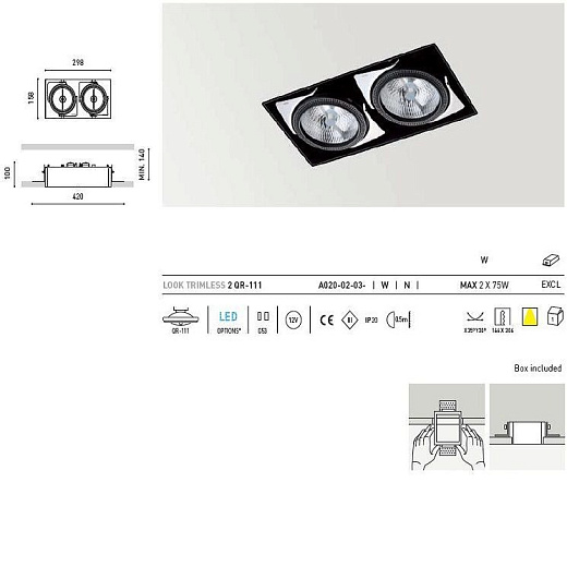 A020-02-03-N LOOK Trimless by MOMO d-n black/chrome/// встраиваемый G53 2х75  х  A020-02-03-N