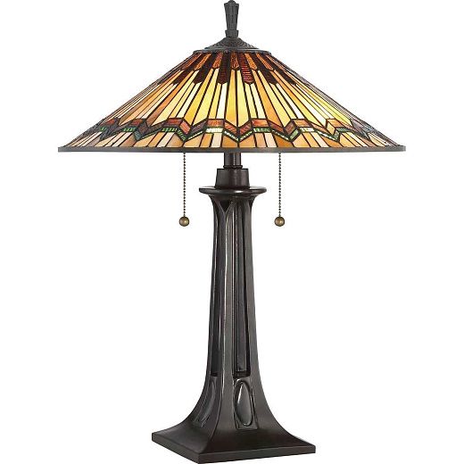 QZ-ALCOTT-TL  Valiant Bronze/Tiffany Glass// настольный E27 2х60  х  QZ-ALCOTT-TL
