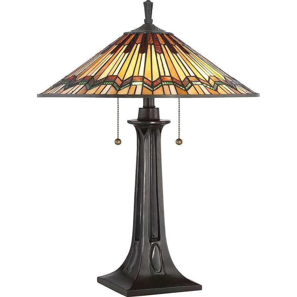 QZ-ALCOTT-TL  Valiant Bronze/Tiffany Glass// настольный E27 2х60  х   