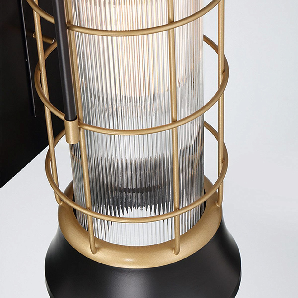 QN-RIVAMAR-M-BLK-GD RIVAMAR Black and Brushed Gold/Clear Ribbed// настенный E27 1х40  х   
