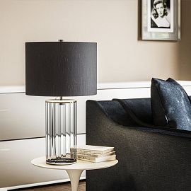 QN-RENO-SMOKE-PN RENO Polished Nickel/grey faux silk// настольный E27 1х60  х  QN-RENO-SMOKE-PN
