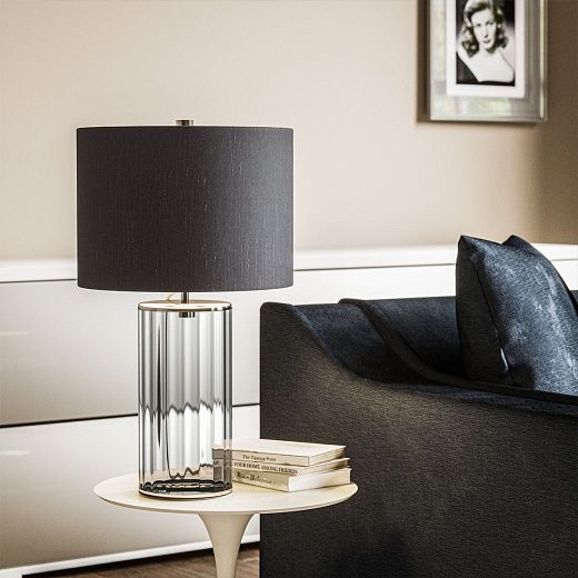 QN-RENO-SMOKE-PN RENO Polished Nickel/grey faux silk// настольный E27 1х60  х  QN-RENO-SMOKE-PN